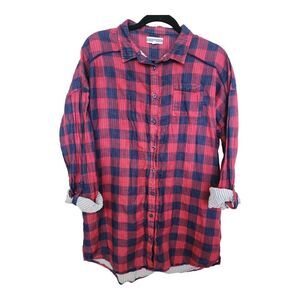 Pj Salvage WINTER ESCAPE Plaid Sleepshirt Large RED/Multi Cotton